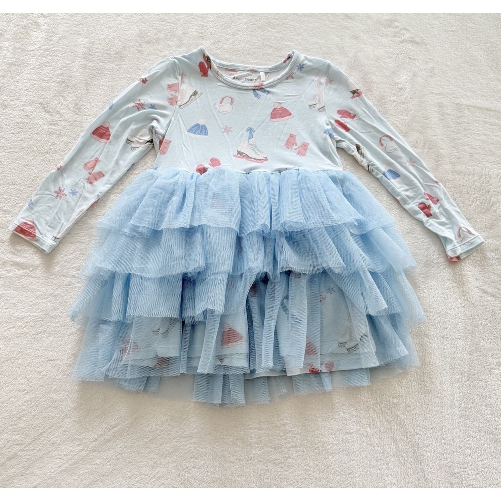 Angel Dear Girls 4T Ice Skating Tutu Dress Blue Long Sleeve Winter Ruffle